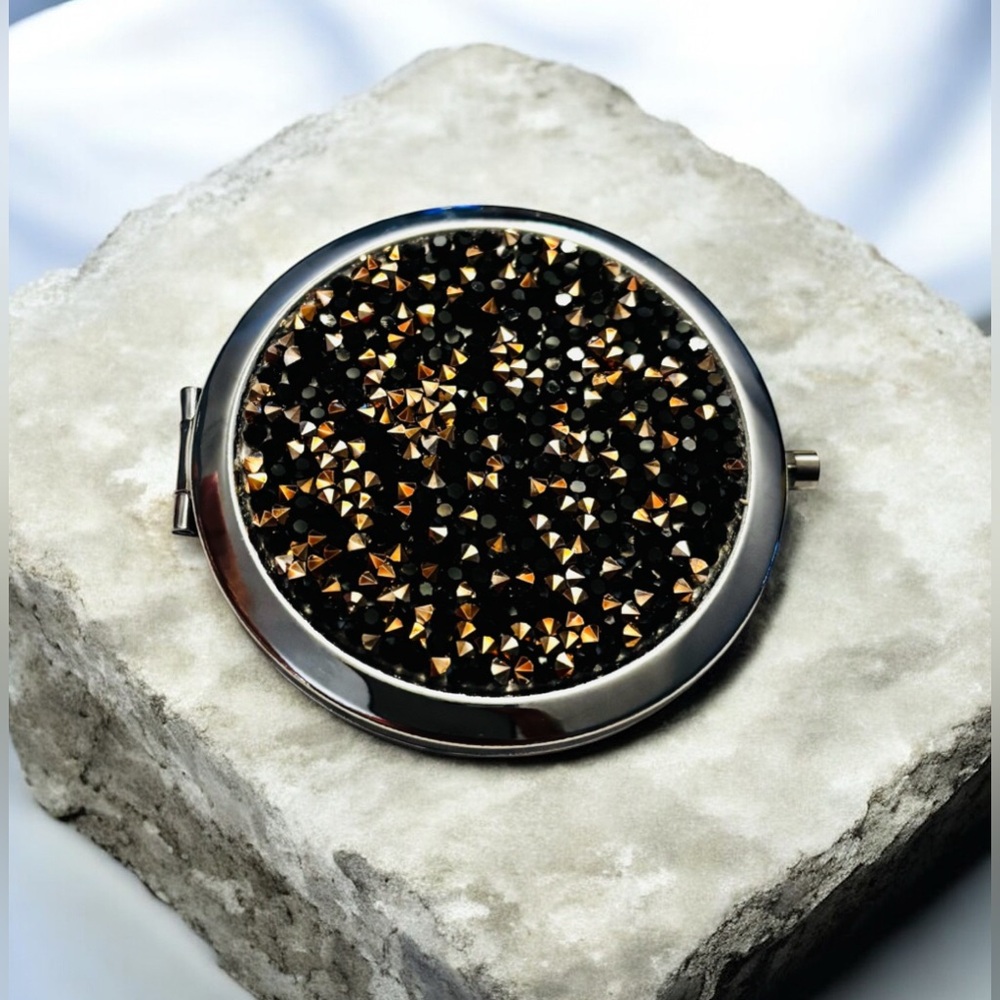 Sassy Jones Black and Silver tone Compact Mirror